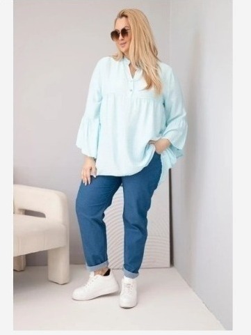Dámska viskózová blúzka Plus Size s volánovým rukávom a výstrihom do V mentolová