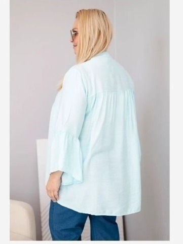 Dámska viskózová blúzka Plus Size s volánovým rukávom a výstrihom do V mentolová