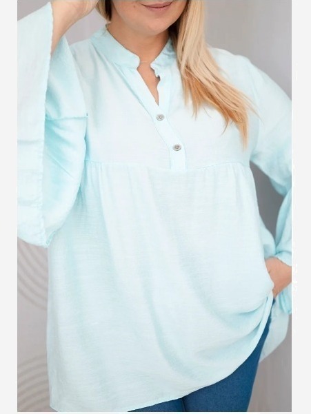 Dámska viskózová blúzka Plus Size s volánovým rukávom a výstrihom do V mentolová