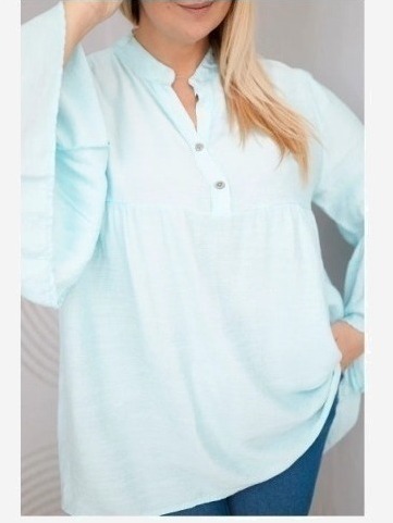 Dámska viskózová blúzka Plus Size s volánovým rukávom a výstrihom do V mentolová