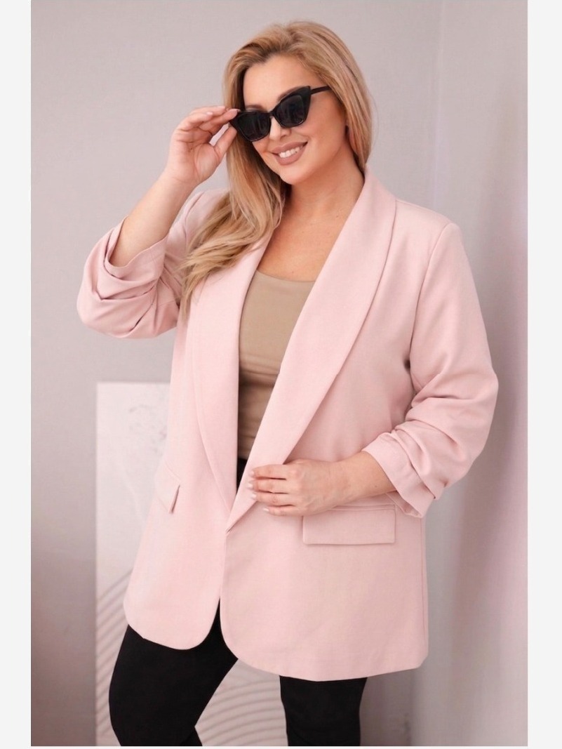 Dámske sako Plus Size elegantné púdrová ružová