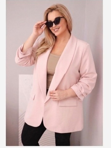 Dámske sako Plus Size elegantné púdrová ružová