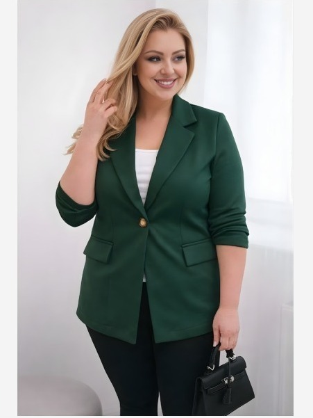 Dámske sako z viskózy Plus Size s dlhým rukávom a golierom tmavozelené