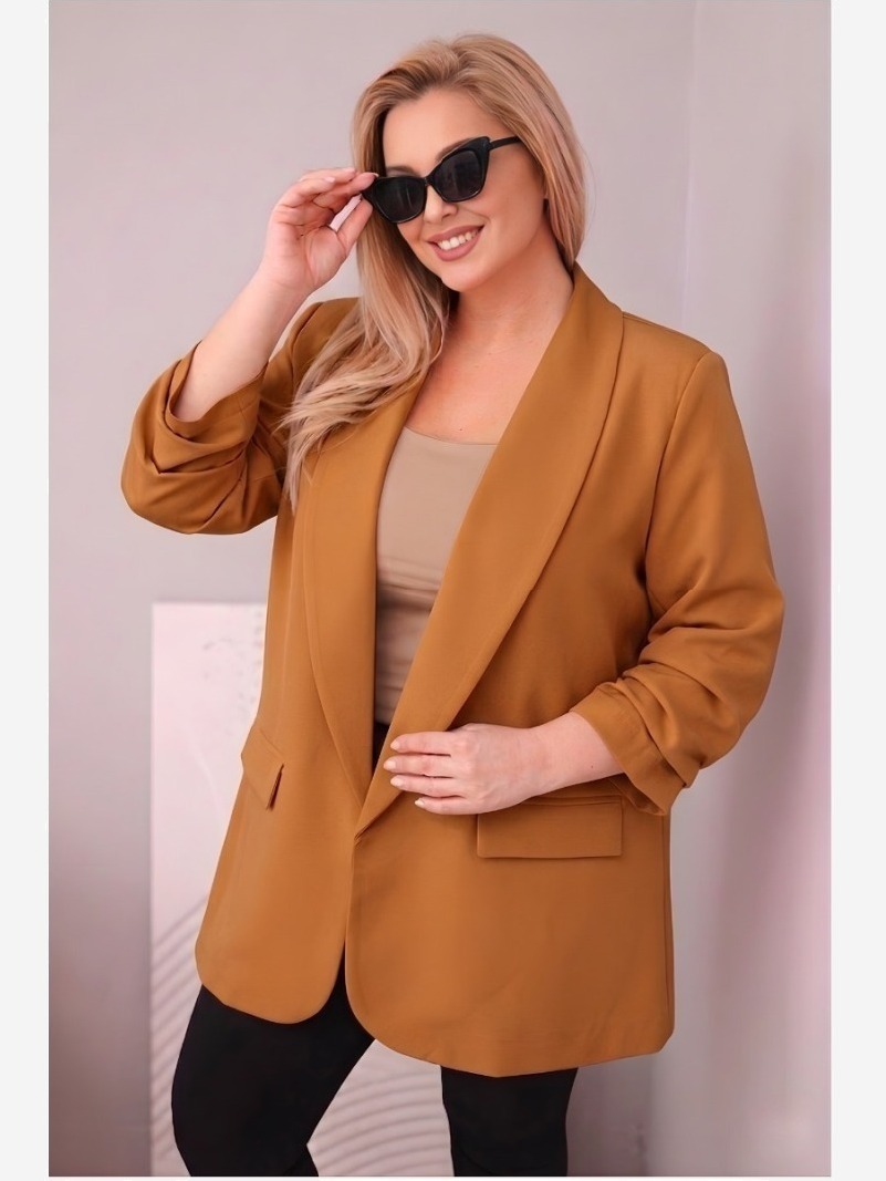 Elegantné dámske sako Plus Size tmavo camelová