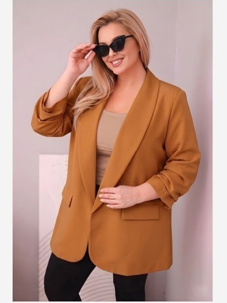 Elegantné dámske sako Plus Size tmavo camelová