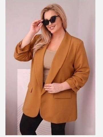 Elegantné dámske sako Plus Size tmavo camelová
