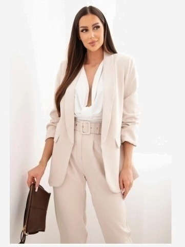 Elegantný komplet saka a nohavíc béžový
