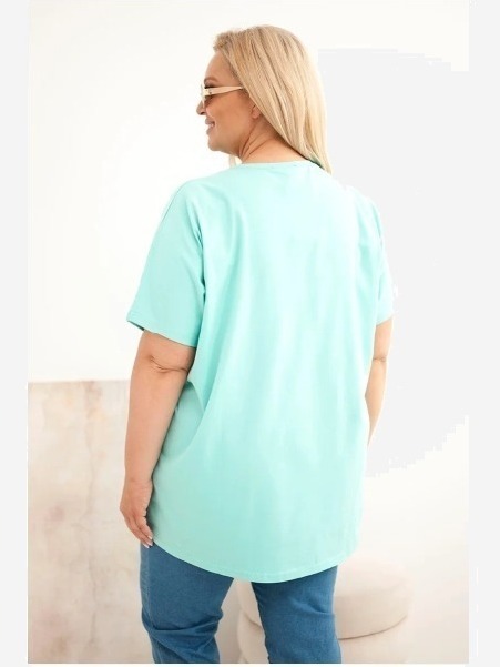 Dámska bavlnená blúzka Plus Size s pierkami mätová
