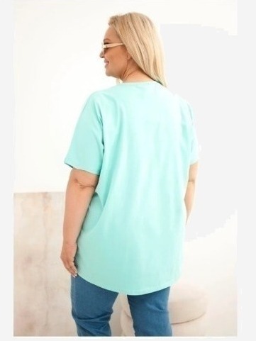 Dámska bavlnená blúzka Plus Size s pierkami mätová