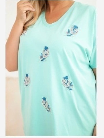 Dámska bavlnená blúzka Plus Size s pierkami mätová