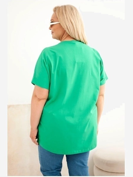 Dámska bavlnená blúzka Plus Size s pierkami zelená