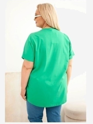 Dámska bavlnená blúzka Plus Size s pierkami zelená