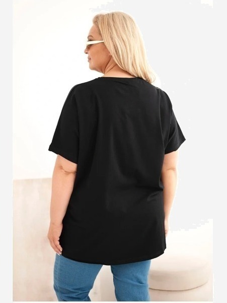 Dámska bavlnená blúzka Plus Size s pierkami čierna
