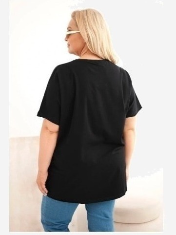 Dámska bavlnená blúzka Plus Size s pierkami čierna