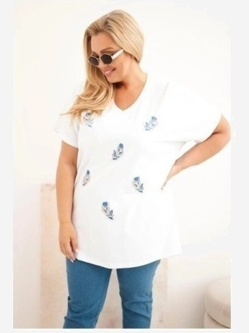 Dámska bavlnená blúzka Plus Size s pierkami biela