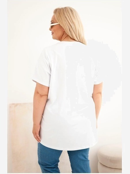 Dámska bavlnená blúzka Plus Size s pierkami biela