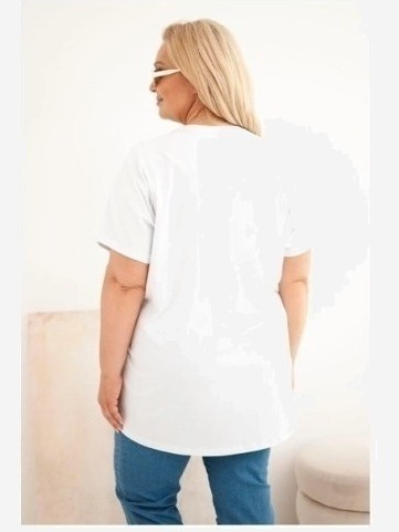 Dámska bavlnená blúzka Plus Size s pierkami biela