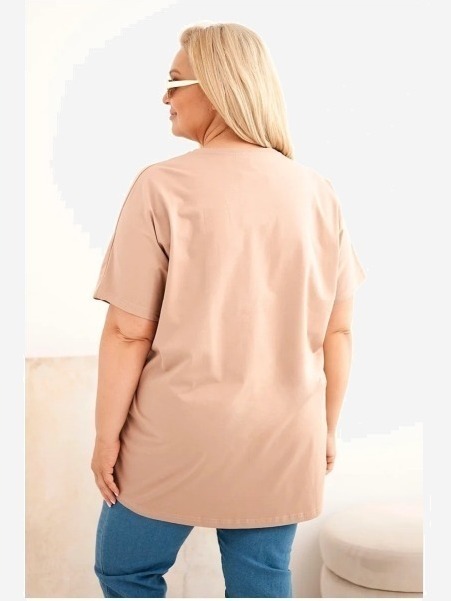 Dámska bavlnená blúzka Plus Size s pierkami camelová