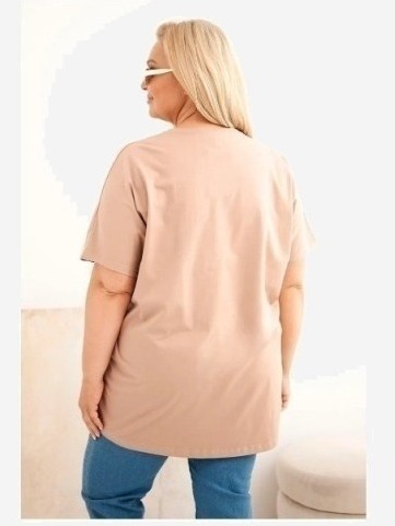 Dámska bavlnená blúzka Plus Size s pierkami camelová