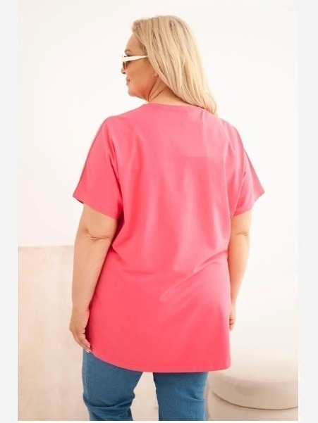 Dámska bavlnená blúzka Plus Size s pierkami ružová