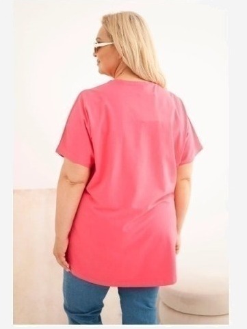 Dámska bavlnená blúzka Plus Size s pierkami ružová