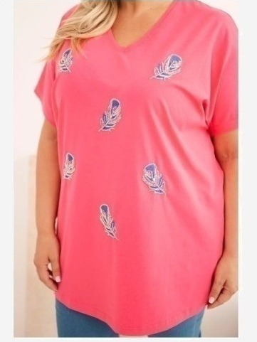 Dámska bavlnená blúzka Plus Size s pierkami ružová