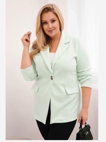 Dámske sako z viskózy Plus Size s dlhým rukávom a golierom mätová