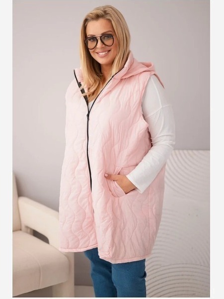 Dámska prešívaná vesta Plus Size s kapucňou cukríková ružová
