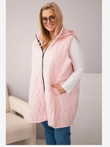 Dámska prešívaná vesta Plus Size s kapucňou cukríková ružová