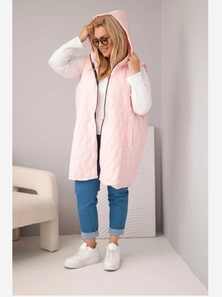 Dámska prešívaná vesta Plus Size s kapucňou cukríková ružová