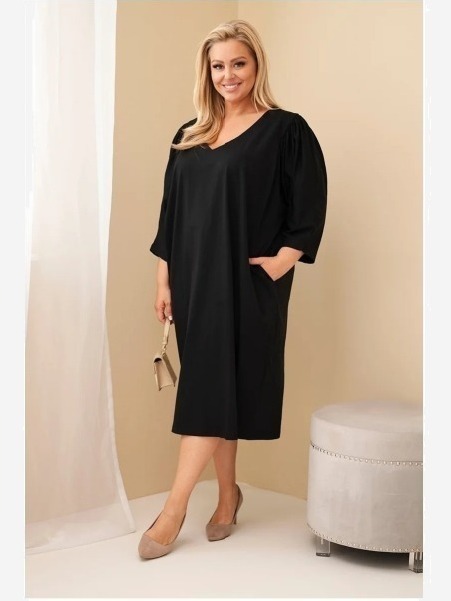 Dámske šaty Plus Size s vreckami čierna