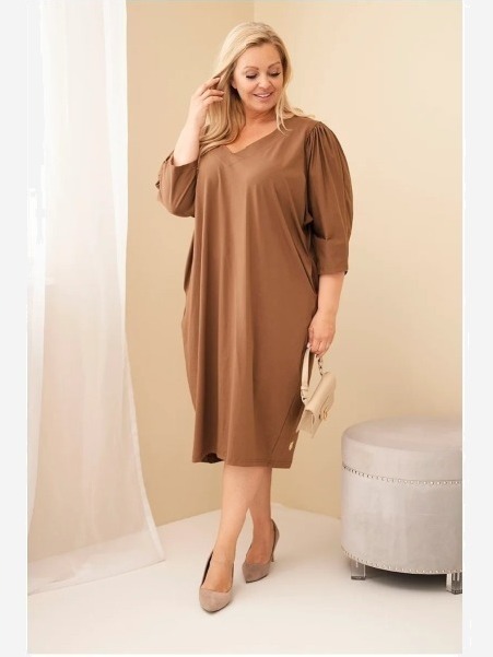 Dámske šaty Plus Size s vreckami camelová