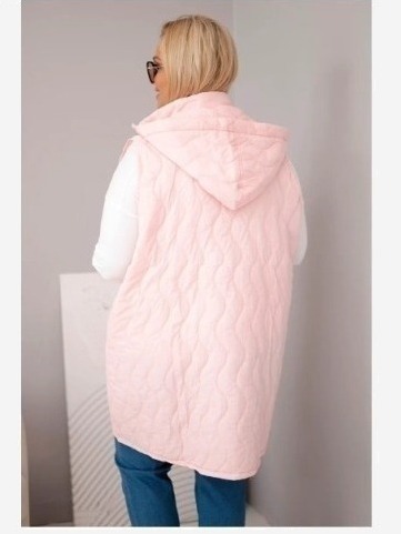 Dámska prešívaná vesta Plus Size s kapucňou cukríková ružová