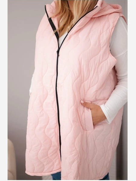 Dámska prešívaná vesta Plus Size s kapucňou cukríková ružová