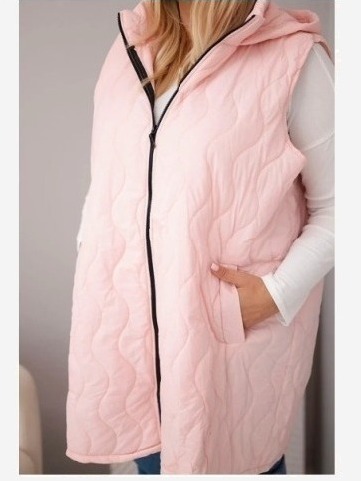 Dámska prešívaná vesta Plus Size s kapucňou cukríková ružová
