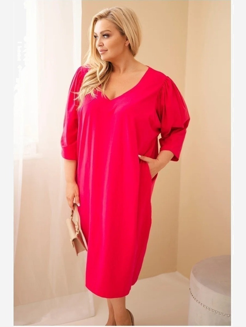 Dámske šaty Plus Size s vreckami fuksia