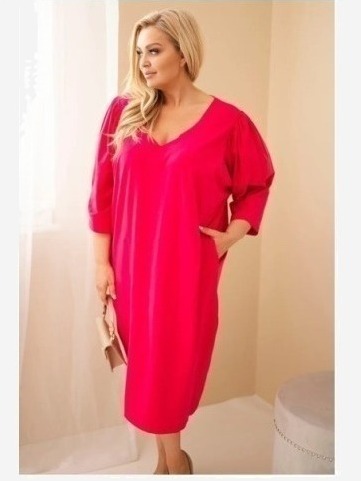 Dámske šaty Plus Size s vreckami fuksia