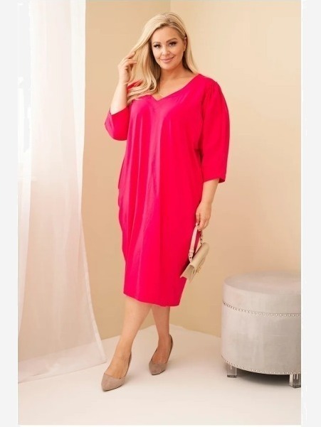 Dámske šaty Plus Size s vreckami fuksia