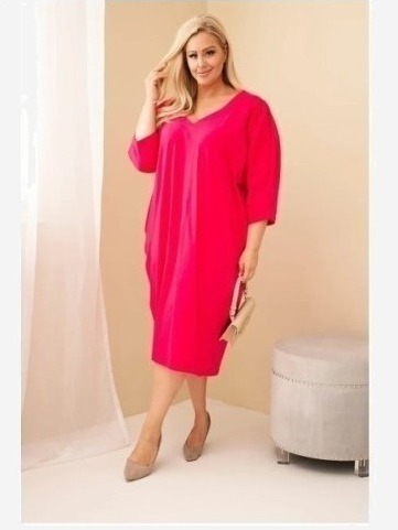 Dámske šaty Plus Size s vreckami fuksia