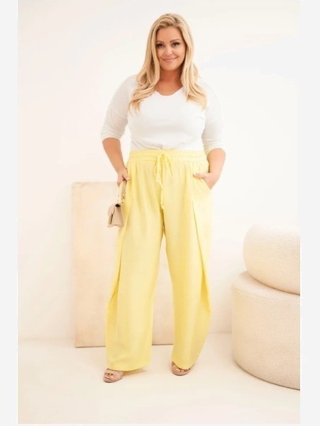 Dámske bavlnené nohavice Plus Size s gumou v páse žlté