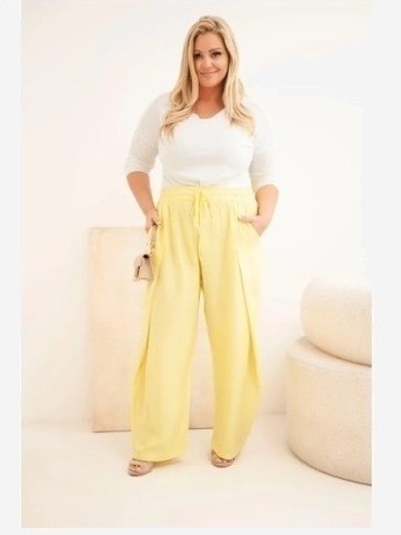 Dámske bavlnené nohavice Plus Size s gumou v páse žlté