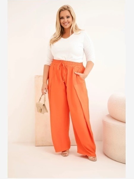 Dámske bavlnené nohavice Plus Size s gumou v páse pomarančové