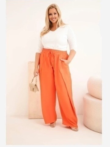 Dámske bavlnené nohavice Plus Size s gumou v páse pomarančové