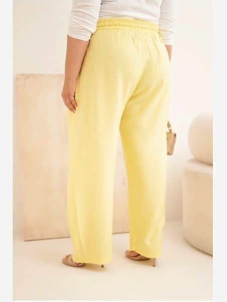 Dámske bavlnené nohavice Plus Size s gumou v páse žlté