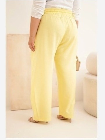 Dámske bavlnené nohavice Plus Size s gumou v páse žlté