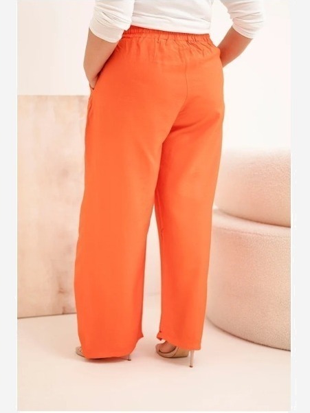 Dámske bavlnené nohavice Plus Size s gumou v páse pomarančové