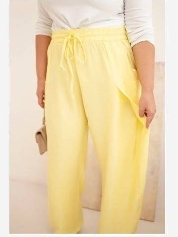 Dámske bavlnené nohavice Plus Size s gumou v páse žlté