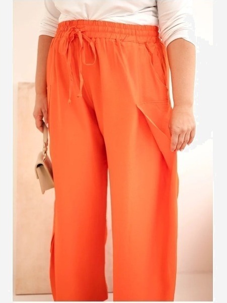Dámske bavlnené nohavice Plus Size s gumou v páse pomarančové