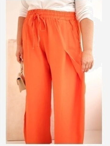Dámske bavlnené nohavice Plus Size s gumou v páse pomarančové