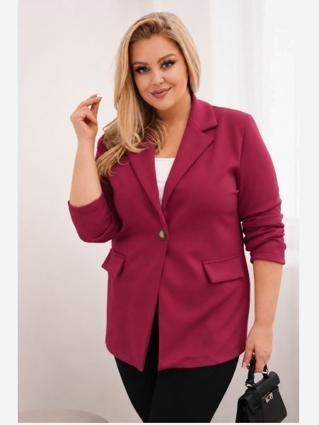 Dámske sako z viskózy Plus Size s dlhým rukávom a golierom bordová